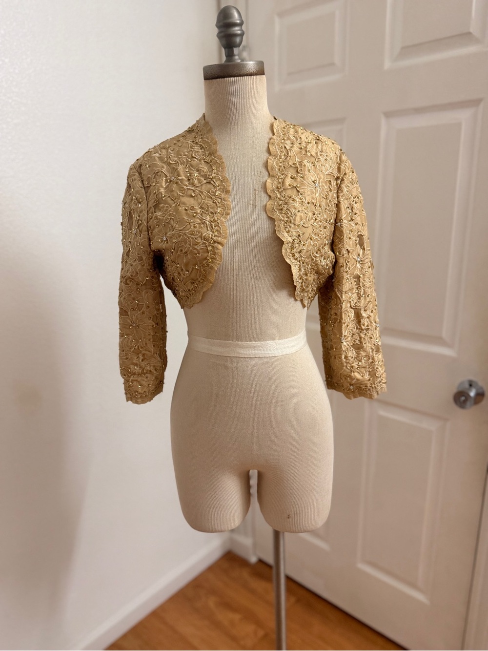 Vintage Embroidered Gold Lace Bolero Jacket